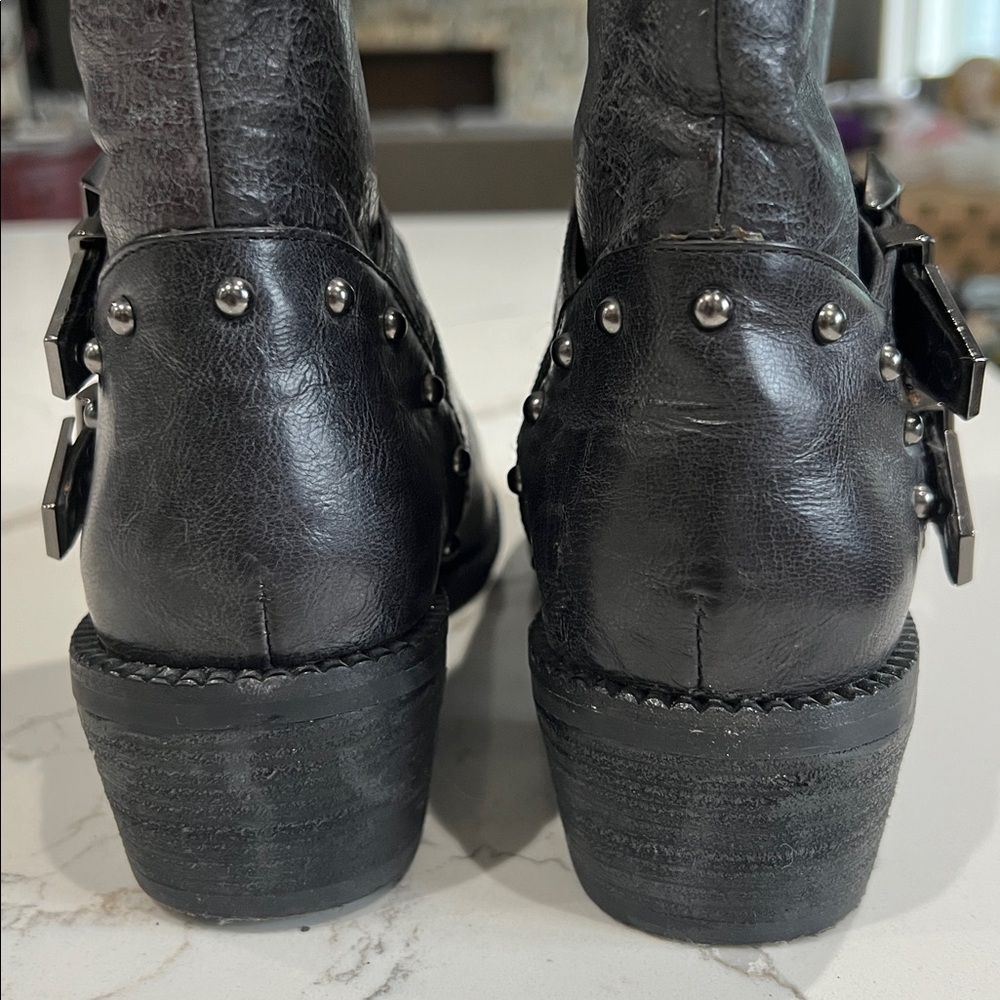 B. Makowsky Dark Gray Leather Moto Boots Womens Size 7.5 - Picture 10 of 13